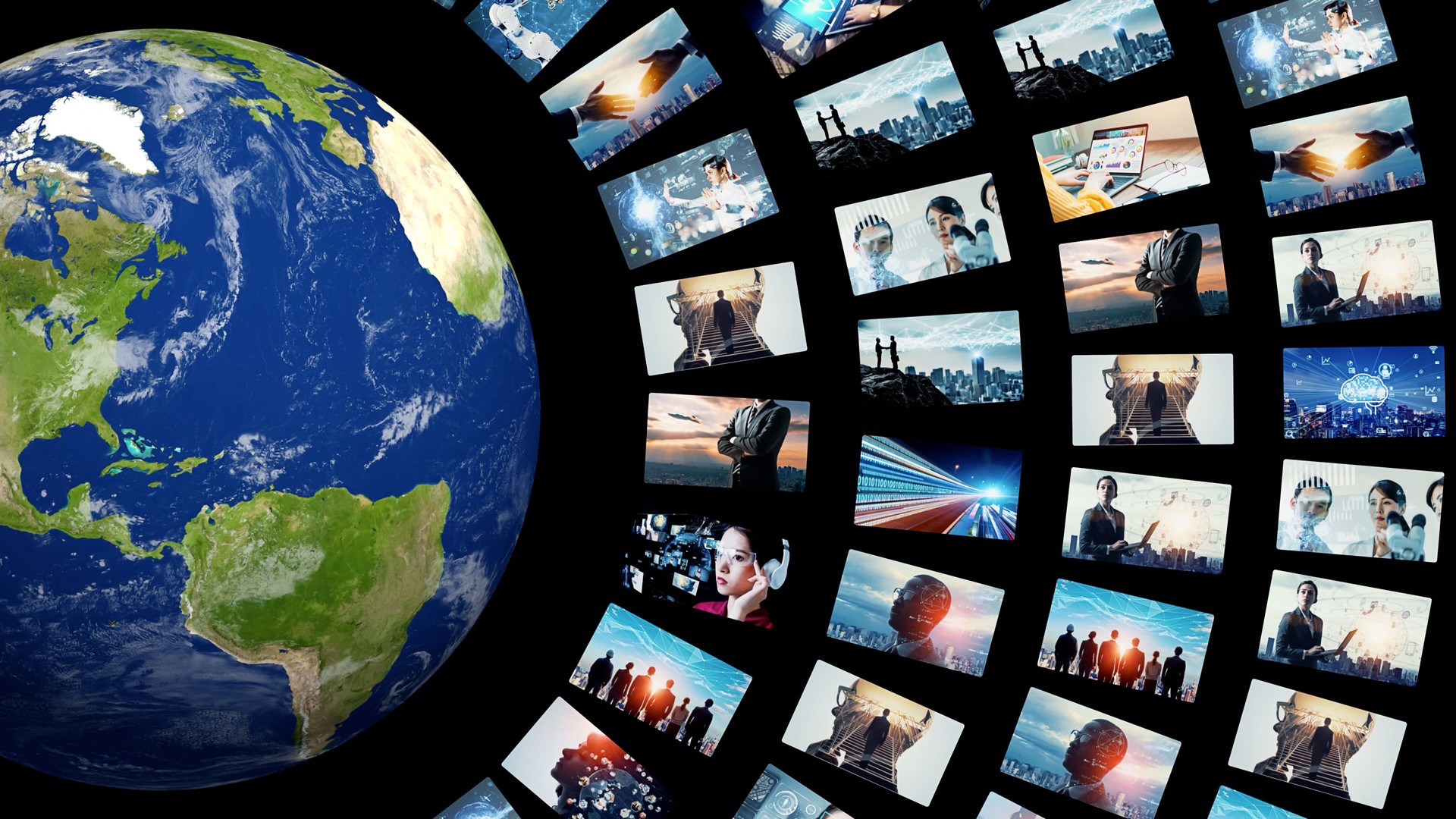 Digital contents concept. Social networking service. Streaming video. communication network.